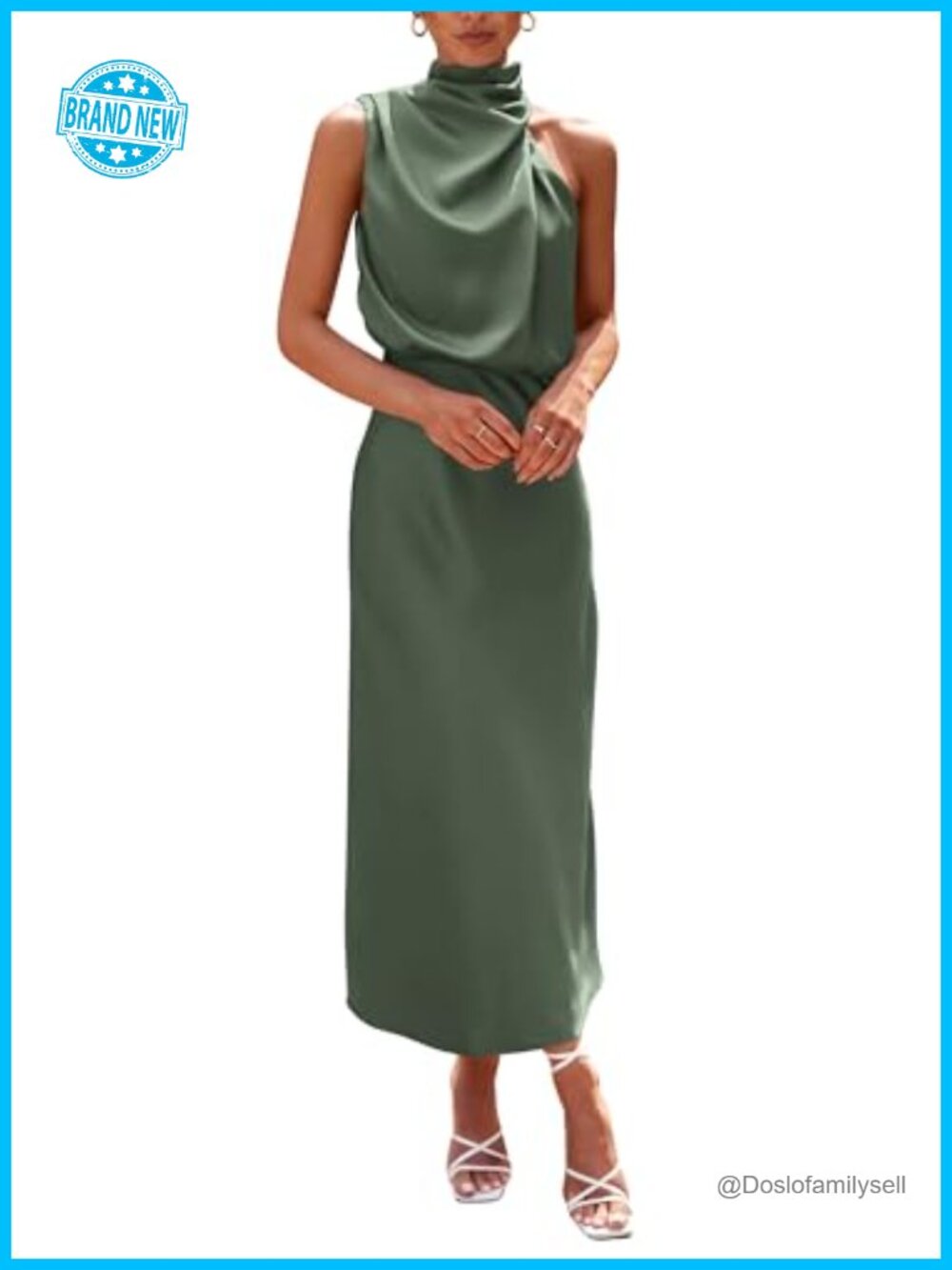 Satin Maxi Dress Sleeveless Mock Neck Formal Cocktail Party